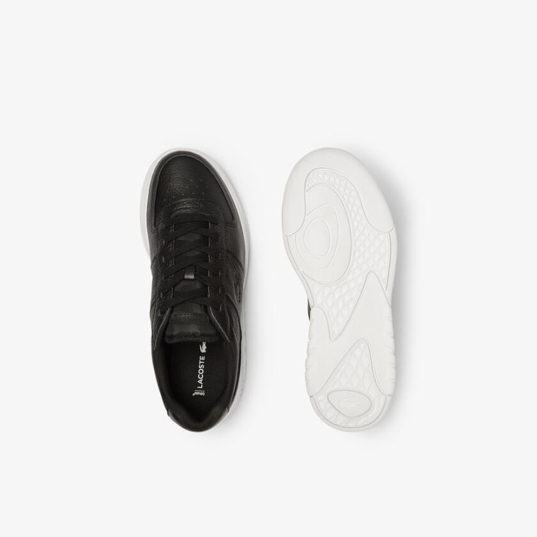 Lacoste Men’s Game Advance Tumbled Lær Sneakers Svarte Hvite | c6AEhAz1