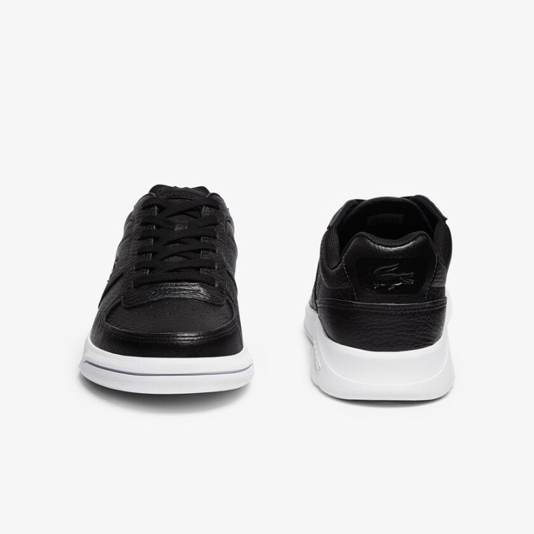 Lacoste Men’s Game Advance Tumbled Lær Sneakers Svarte Hvite | c6AEhAz1