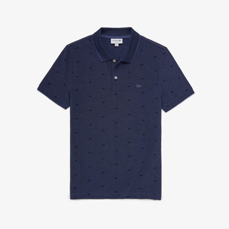 Lacoste Micro Print Polo Shirt Blå Marineblå Blå | rfq57eR8