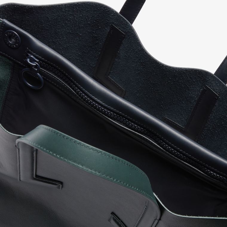 Lacoste Mote Show Two-Tone Lær Double Tote Mørke Grønn | C0iAa2Qj