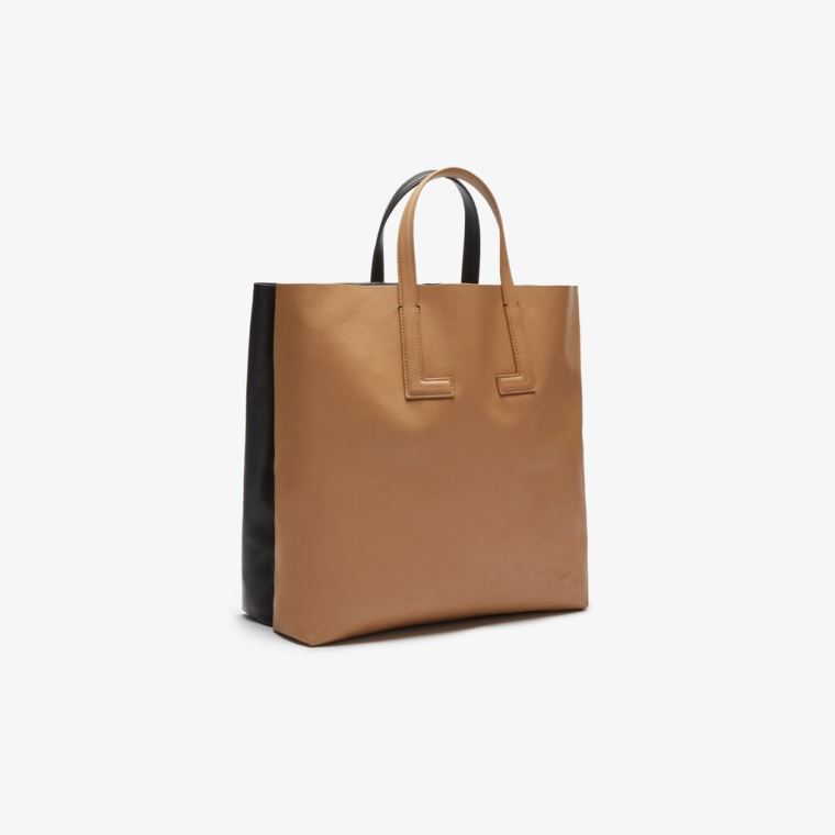 Lacoste Mote Show Two-Tone Lær Double Tote Svarte | QmVcWlr6