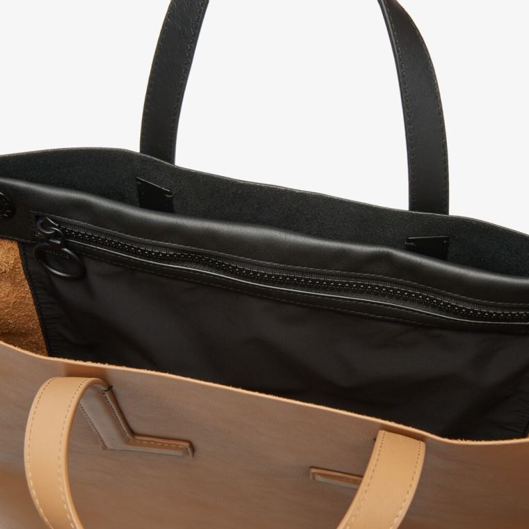 Lacoste Mote Show Two-Tone Lær Double Tote Svarte | QmVcWlr6