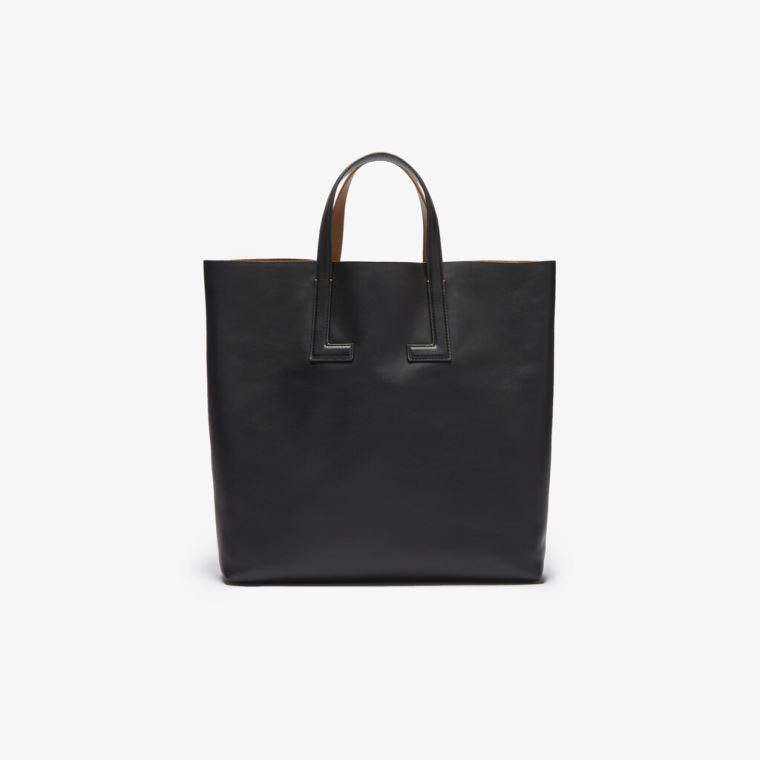 Lacoste Mote Show Two-Tone Lær Double Tote Svarte | QmVcWlr6