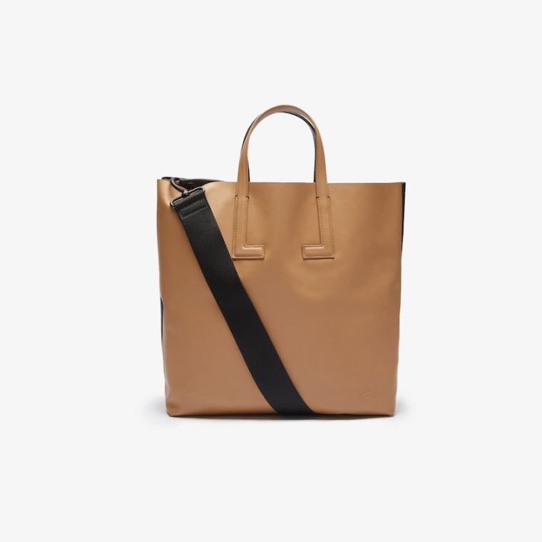 Lacoste Mote Show Two-Tone Lær Double Tote Svarte | QmVcWlr6