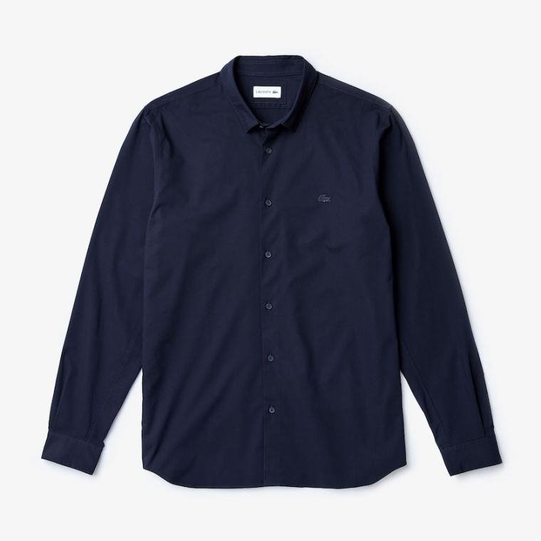 Lacoste Motion Pustende Stretch Bomull Shirt Marineblå Blå | iIVUv6Qa