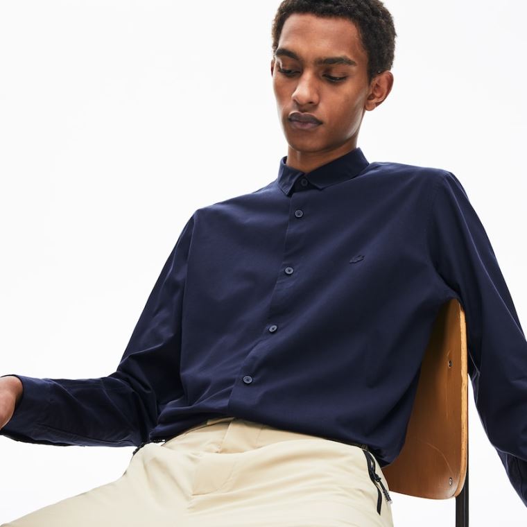 Lacoste Motion Pustende Stretch Bomull Shirt Marineblå Blå | iIVUv6Qa