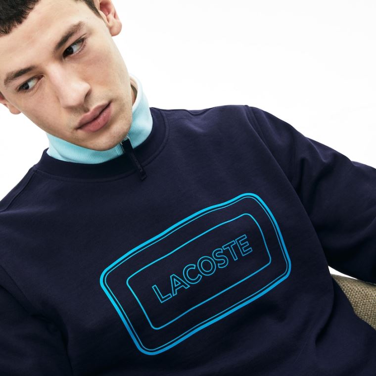 Lacoste Motion Regular Fit Crew Neck Bomull Sweatshirt Marineblå Blå | t4OvpXHs