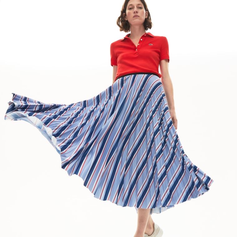 Lacoste MultiColor Striped Pleated Skirt Lilla Marineblå Blå Hvite Rød | mbzmcDI4