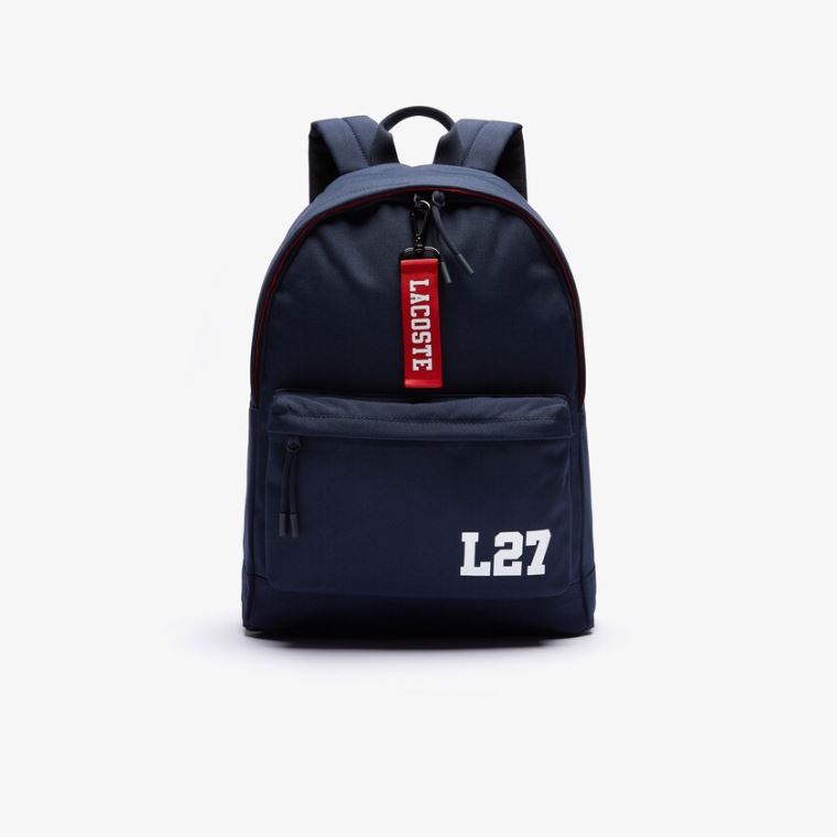 Lacoste Neocroc L27 Lettered Canvas Backpack Marineblå Rød | KQUJ4rq4