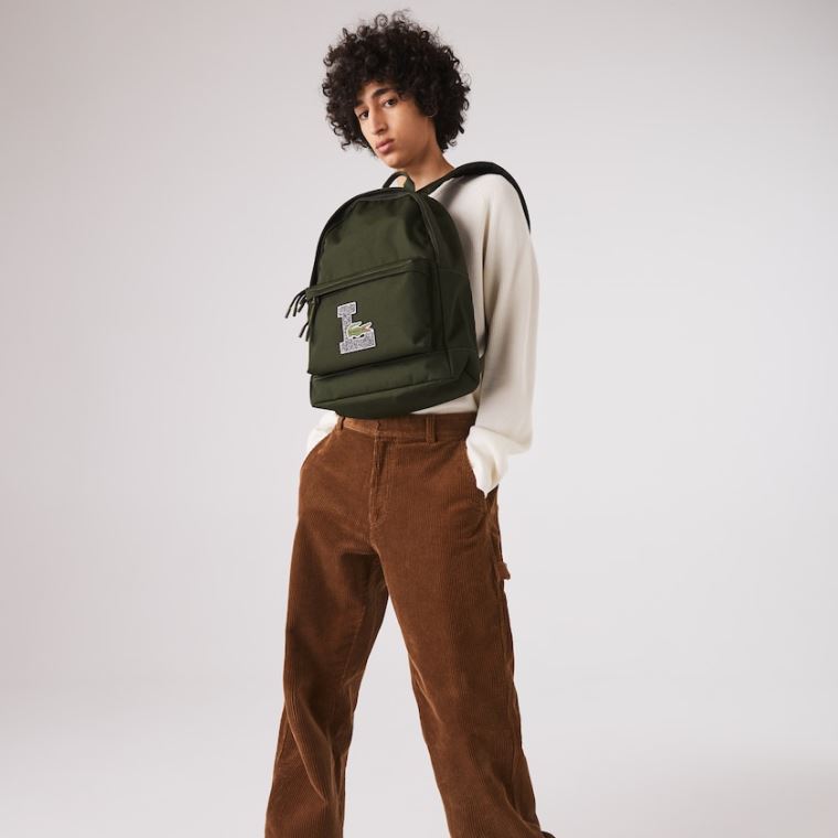 Lacoste Neocroc L Patch Canvas Backpack Olivengrønne | 2AZDEOzq