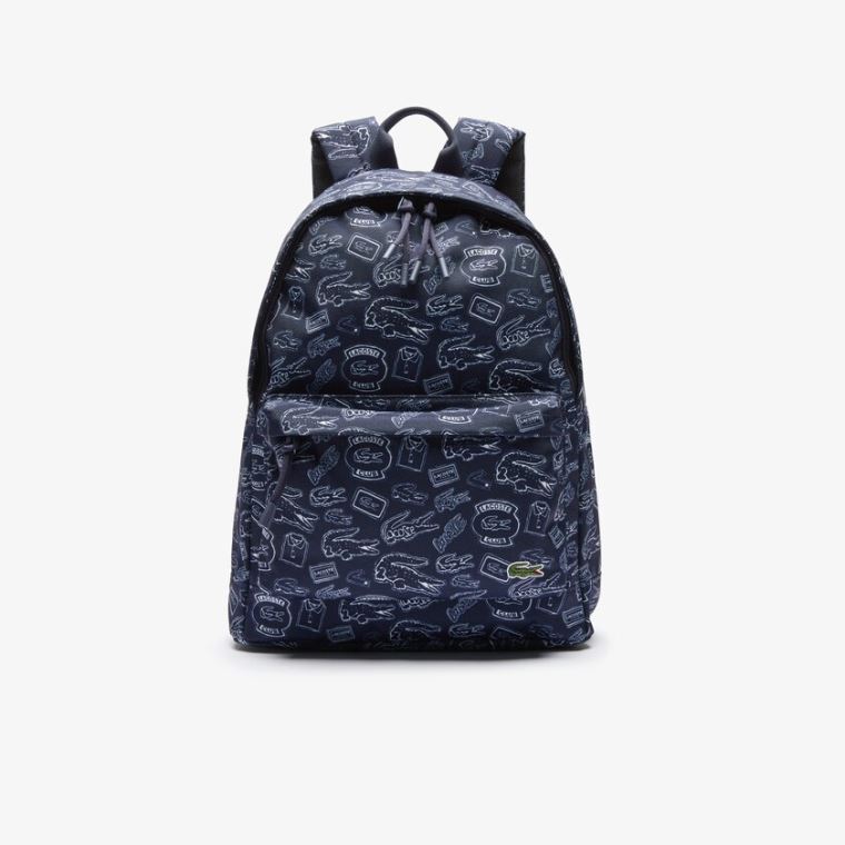 Lacoste Neocroc Pattern Canvas Backpack Marineblå Blå Hvite | AH5hVqje