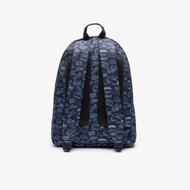 Lacoste Neocroc Pattern Canvas Backpack Marineblå Blå Hvite | AH5hVqje