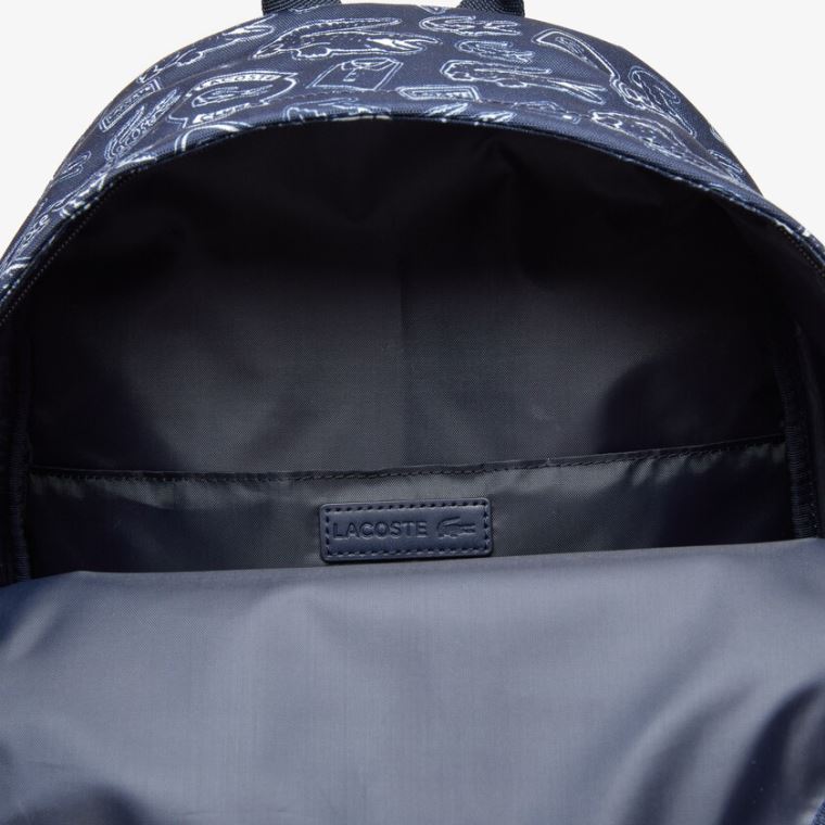 Lacoste Neocroc Pattern Canvas Backpack Marineblå Blå Hvite | AH5hVqje