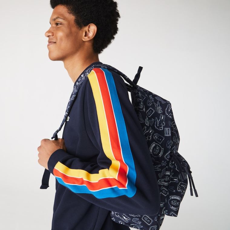 Lacoste Neocroc Pattern Canvas Backpack Marineblå Blå Hvite | AH5hVqje