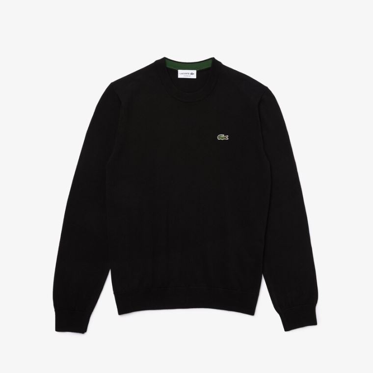 Lacoste Organic Bomull Crew Neck Genser Svarte | 9SsbNy8Q