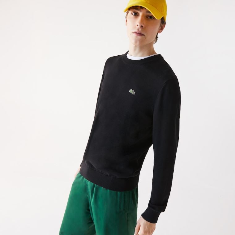 Lacoste Organic Bomull Crew Neck Genser Svarte | 9SsbNy8Q