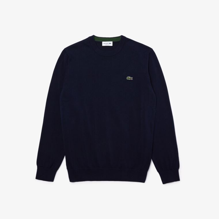 Lacoste Organic Bomull Crew Neck Genser Marineblå Blå | d9cqWPHJ