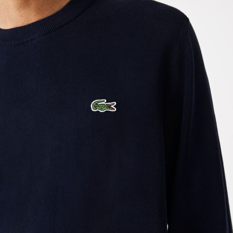 Lacoste Organic Bomull Crew Neck Genser Marineblå Blå | d9cqWPHJ