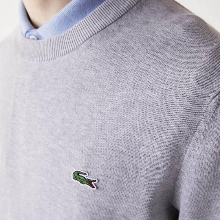 Lacoste Organic Bomull Crew Neck Genser Grå | k3MsVGug