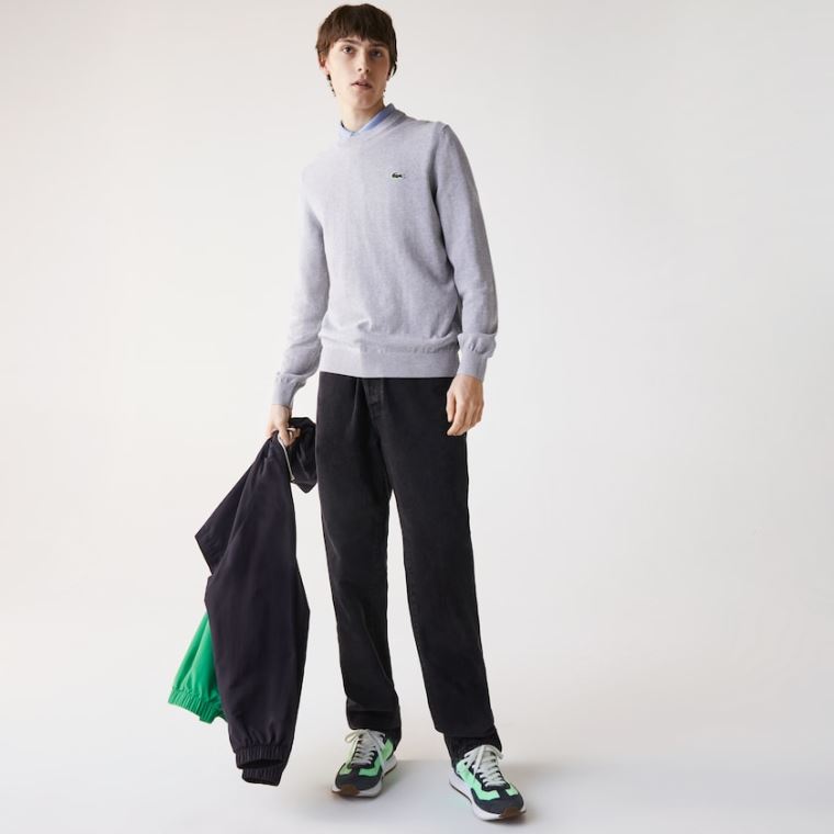 Lacoste Organic Bomull Crew Neck Genser Grå | k3MsVGug