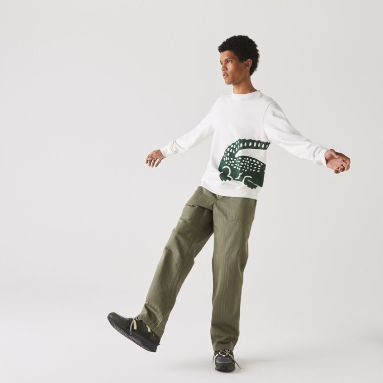 Lacoste Oversize Croc Crew Neck Bomull Sweatshirt Hvite | fINjcxzI