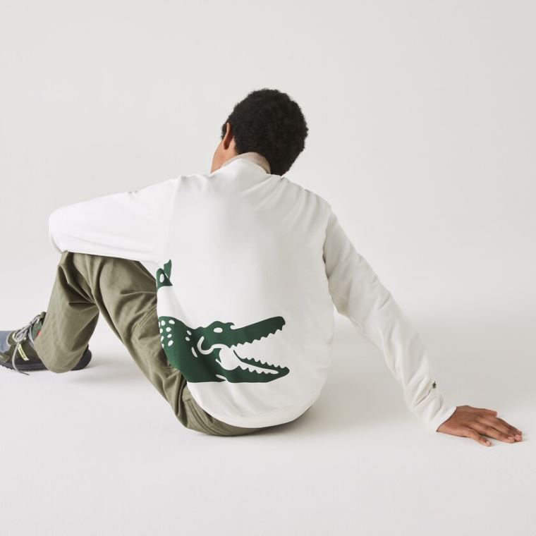 Lacoste Oversize Croc Crew Neck Bomull Sweatshirt Hvite | fINjcxzI