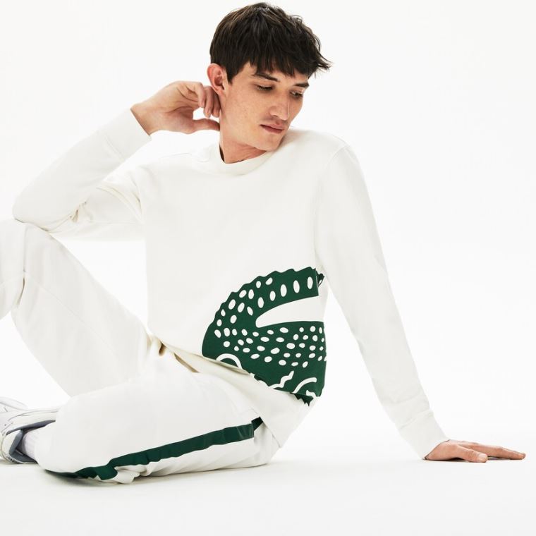 Lacoste Oversize Croc Crew Neck Bomull Sweatshirt Hvite | fINjcxzI