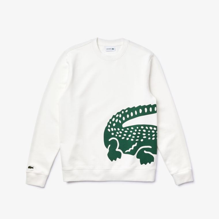 Lacoste Oversize Croc Crew Neck Bomull Sweatshirt Hvite | fINjcxzI