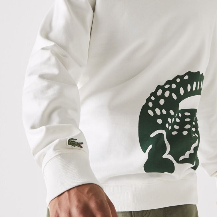 Lacoste Oversize Croc Crew Neck Bomull Sweatshirt Hvite | fINjcxzI