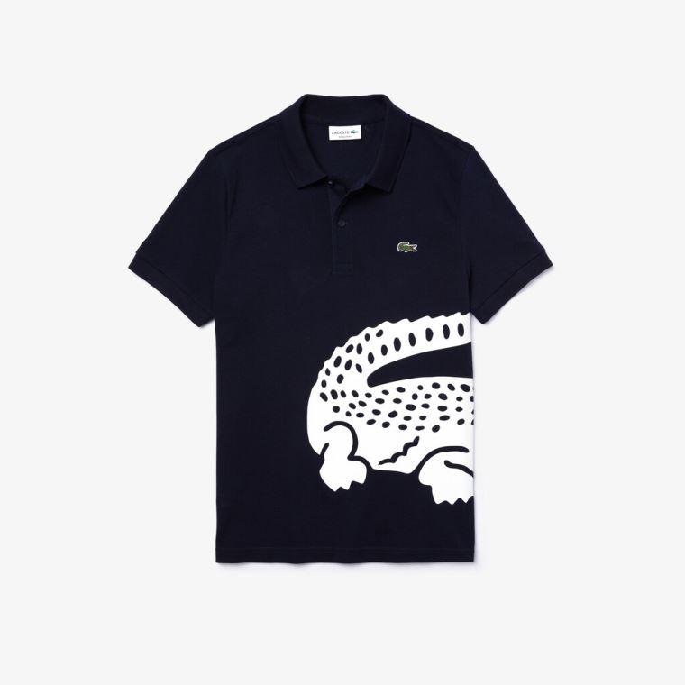 Lacoste Oversized Crocodile Print Polo Shirt Marineblå Blå | 1mUQkxyT