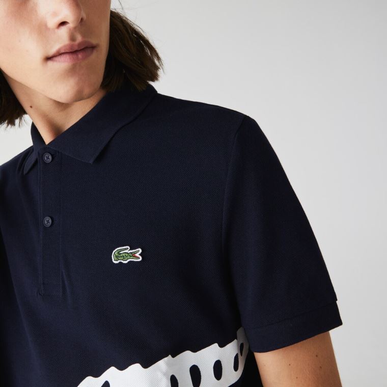 Lacoste Oversized Crocodile Print Polo Shirt Marineblå Blå | 1mUQkxyT