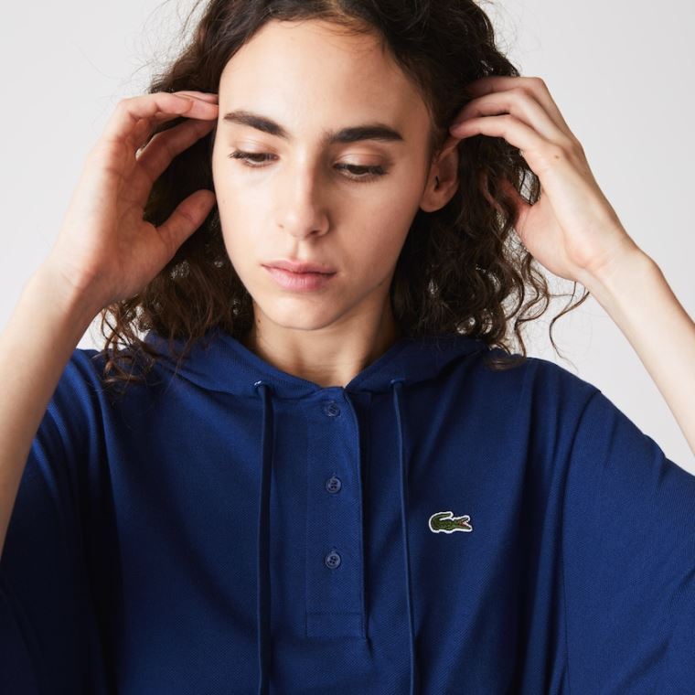 Lacoste Oversized Hette Organic Bomull Piqué Polo Kjoler Marineblå Blå | soueJLQ2