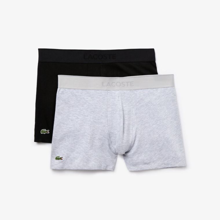 Lacoste Pack Of 2 Piqué Bokser Briefs L.12.12 Svarte Grå | 3H2ZVyU7