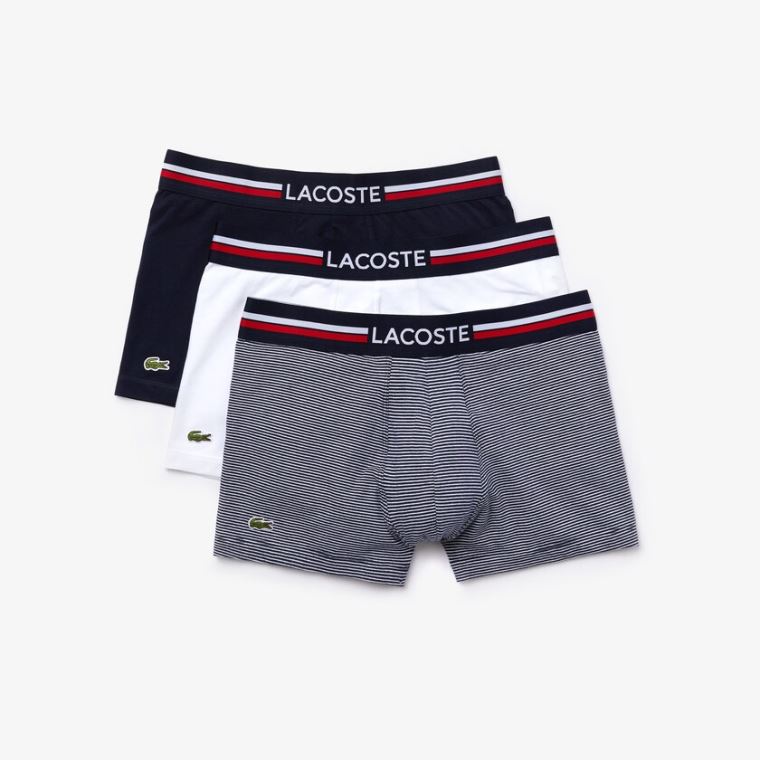 Lacoste Pack Of 3 Iconic Bokser Briefs With Three-Tone Waistband Marineblå Blå Hvite | 717frBZE