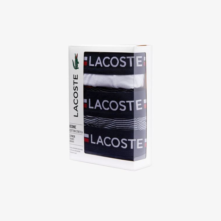 Lacoste Pack Of 3 Iconic Bokser Briefs With Three-Tone Waistband Marineblå Blå Hvite | 717frBZE