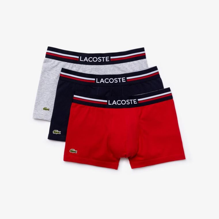 Lacoste Pack Of 3 Iconic Bokser Briefs With Three-Tone Waistband Marineblå Blå Grå Rød | w24CT1OX