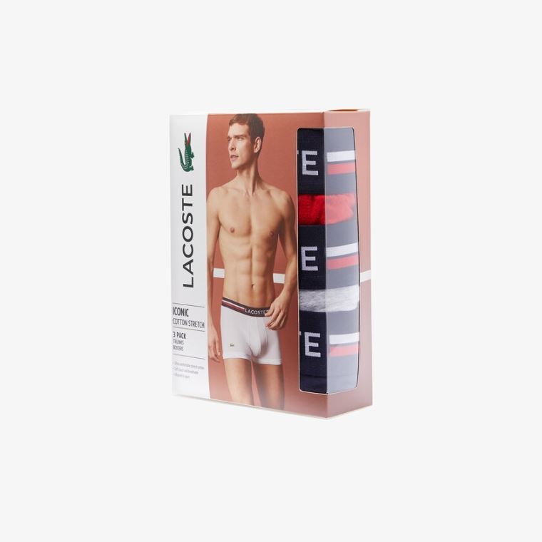 Lacoste Pack Of 3 Iconic Bokser Briefs With Three-Tone Waistband Marineblå Blå Grå Rød | w24CT1OX