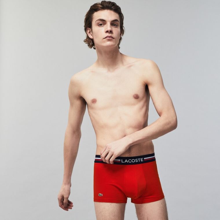 Lacoste Pack Of 3 Iconic Bokser Briefs With Three-Tone Waistband Marineblå Blå Grå Rød | w24CT1OX