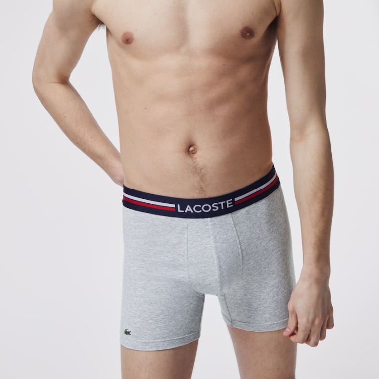 Lacoste Pack Of 3 Vanlige Boxers Marineblå Blå Grå Rød | UI1agPxI