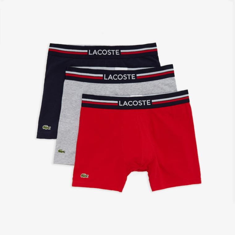 Lacoste Pack Of 3 Vanlige Boxers Marineblå Blå Grå Rød | UI1agPxI