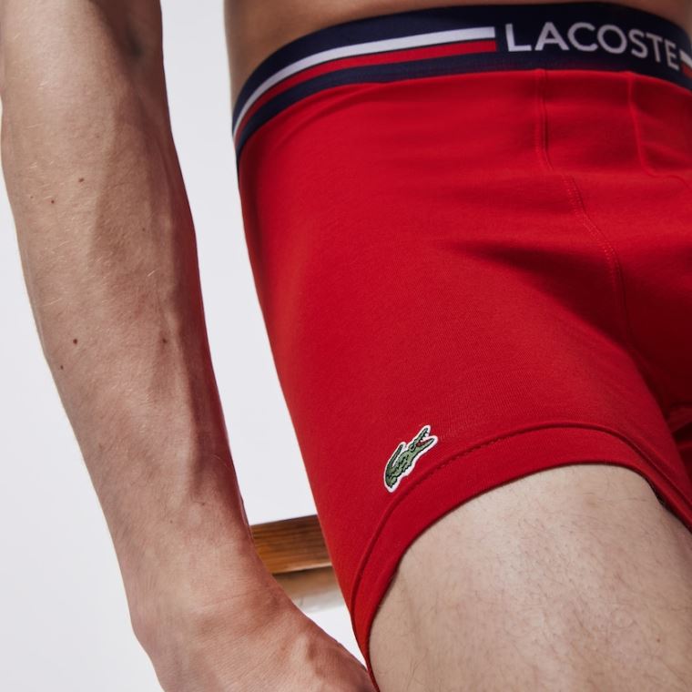 Lacoste Pack Of 3 Vanlige Boxers Marineblå Blå Grå Rød | UI1agPxI