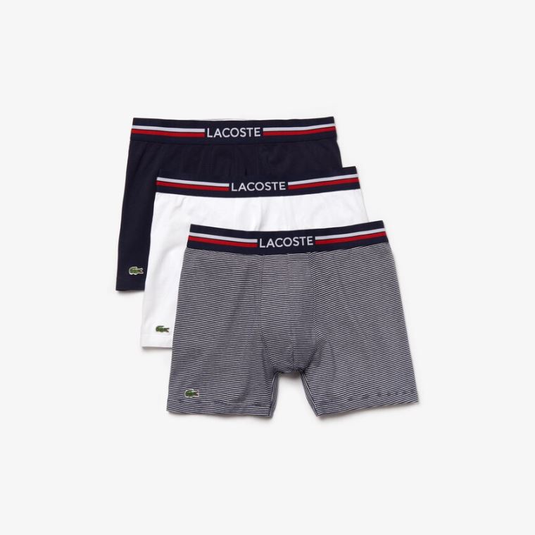 Lacoste Pack Of 3 Vanlige Long Boxers Marineblå Blå Hvite | GypOsWCW