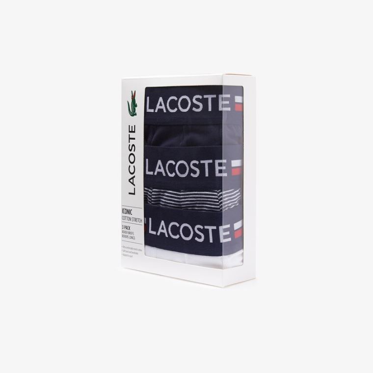 Lacoste Pack Of 3 Vanlige Long Boxers Marineblå Blå Hvite | GypOsWCW