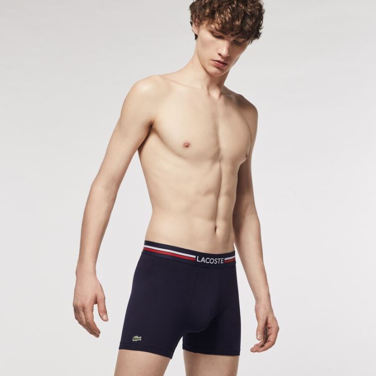 Lacoste Pack Of 3 Vanlige Long Boxers Marineblå Blå Hvite | GypOsWCW