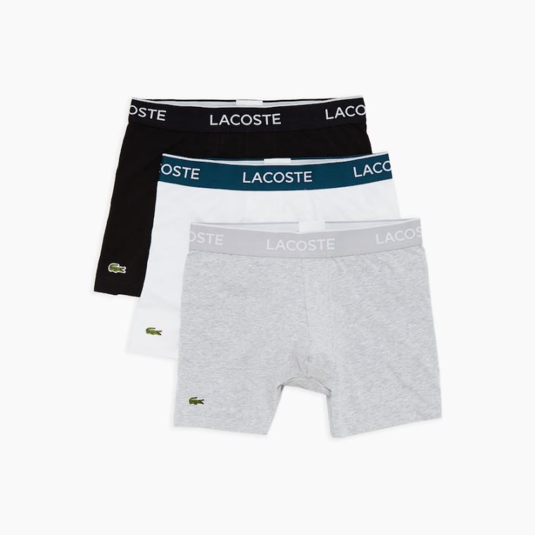 Lacoste Pack of 3 Bokser Briefs Svarte Hvite Grå | xrecrUVM