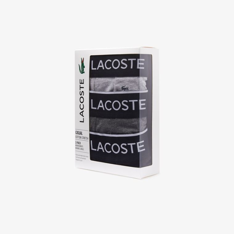 Lacoste Pack of 3 Long Bokser Briefs Svarte Grå | jebV9qYg