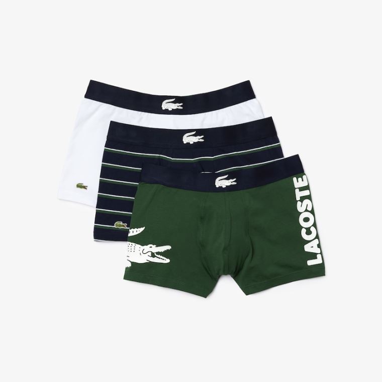 Lacoste Pack of 3 Vanlige Bokser Briefs Grønn Marineblå Blå Hvite | JaYiB2bq