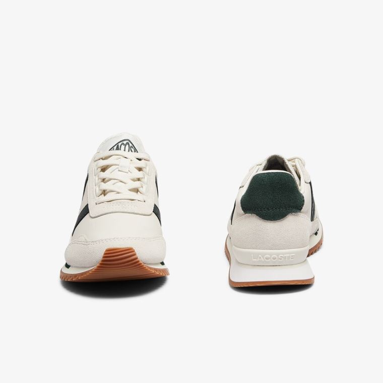 Lacoste Partner Retro Lær Sneakers Beige Grønn | cQ8aianC