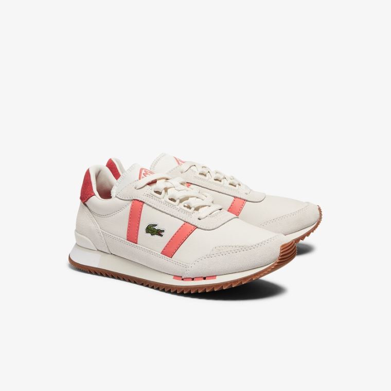 Lacoste Partner Retro Lær Sneakers Beige Rosa | zadyCe08