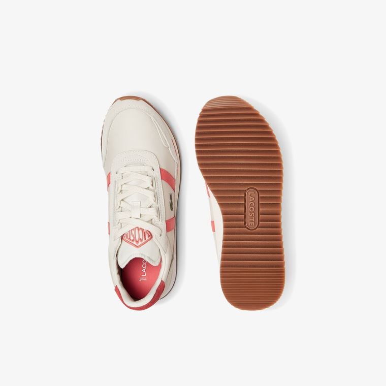 Lacoste Partner Retro Lær Sneakers Beige Rosa | zadyCe08